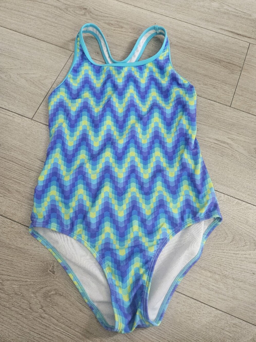 Speedo Girls Chevron One Piece Swimsuit Size 14 Blue Purple Green Racerback
